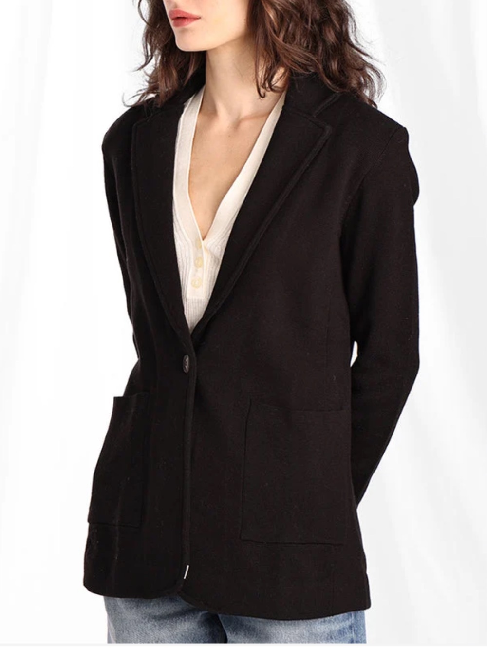 Minnie Rose Black Knit Sweater Blazer Jacket Medium NWT Cotton Blend - Picture 2 of 10